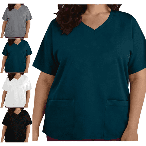 Mifsaly Plus Size Scrub Tops for Women V-Neck Oversized Medical Nursing Shirts Soft Stretchy Doctors Nurse Healthcare Workwear with Pockets 2026 XXXXXL