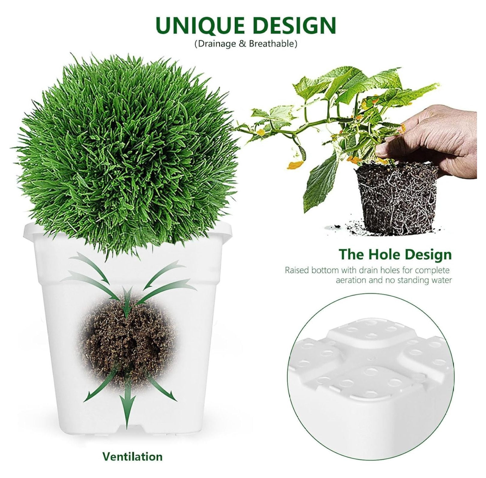 5-Pack 9.77 Gallon Square Planter Nursery Pots, Flower Plant Container Injection Molded Plastic Nursery Pot Gardening Pots for Indoor Outdoor Vegetables, , White
