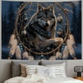 thumbnail image 2 of Nawypu Native American Wolf Dream Catcher Wall Tapestry Hanging Poster Lines Wall Art Painting with Tassels and Wooden Hanging Rod, 2 of 6