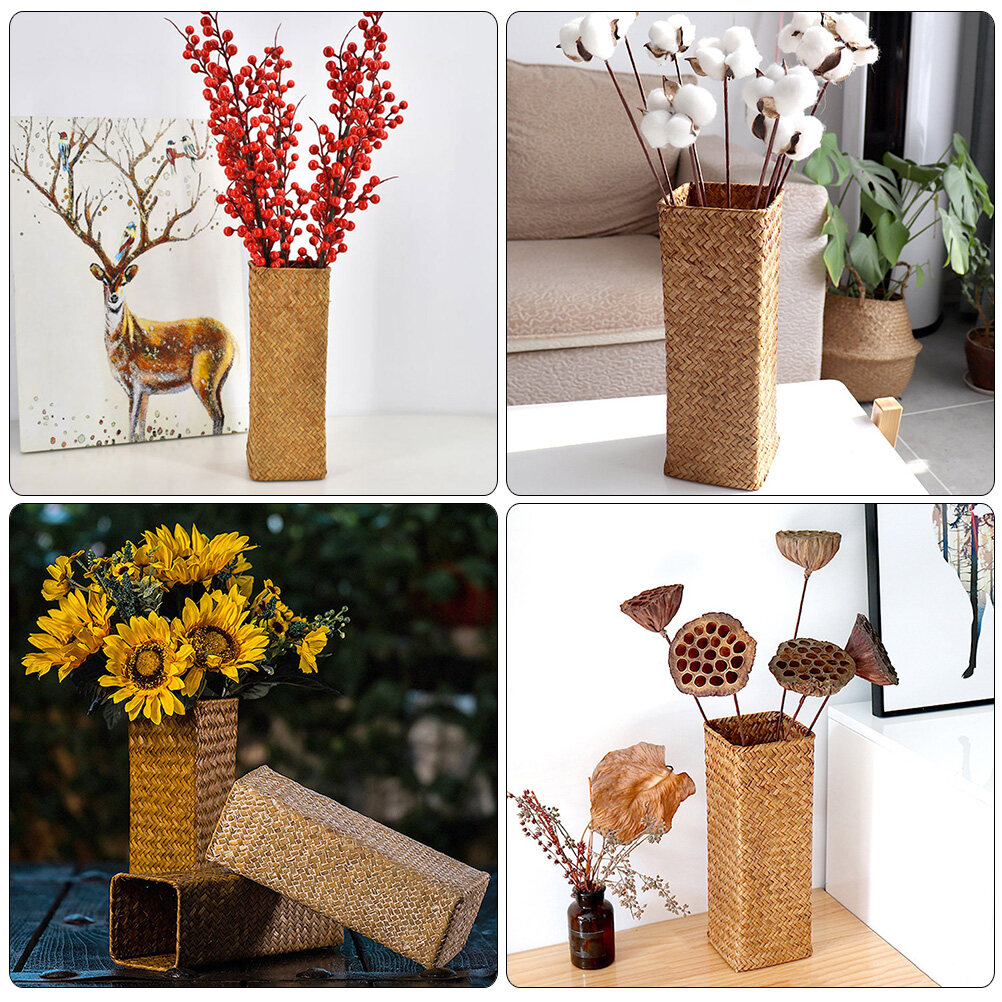 Tall Wicker Vase Flower Vase Woven Flowers Bottle Rustic Dry Flowers Container Decorative Flower Bottle For Home Office - image 5 of 8