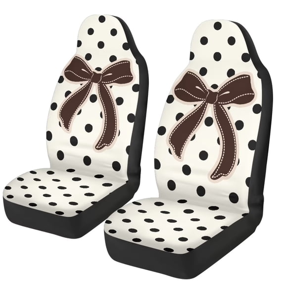 XYZCANDO Bow Car Seat Covers for Women, Black Dots Front Seat Protectors, Stylish Auto Interior Accessories for Cars SUV Truck Van