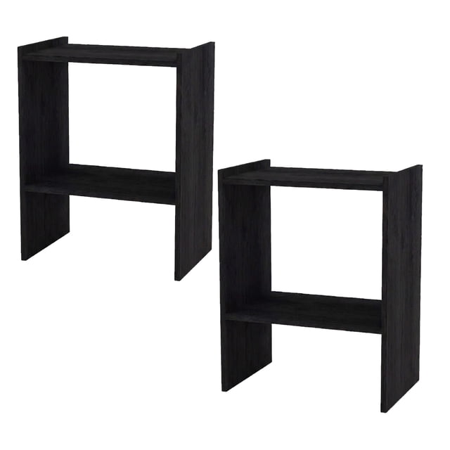 2 Mesas Noche Buró Recamara Organizador Minimalista Acabado Elegante Color Negro
