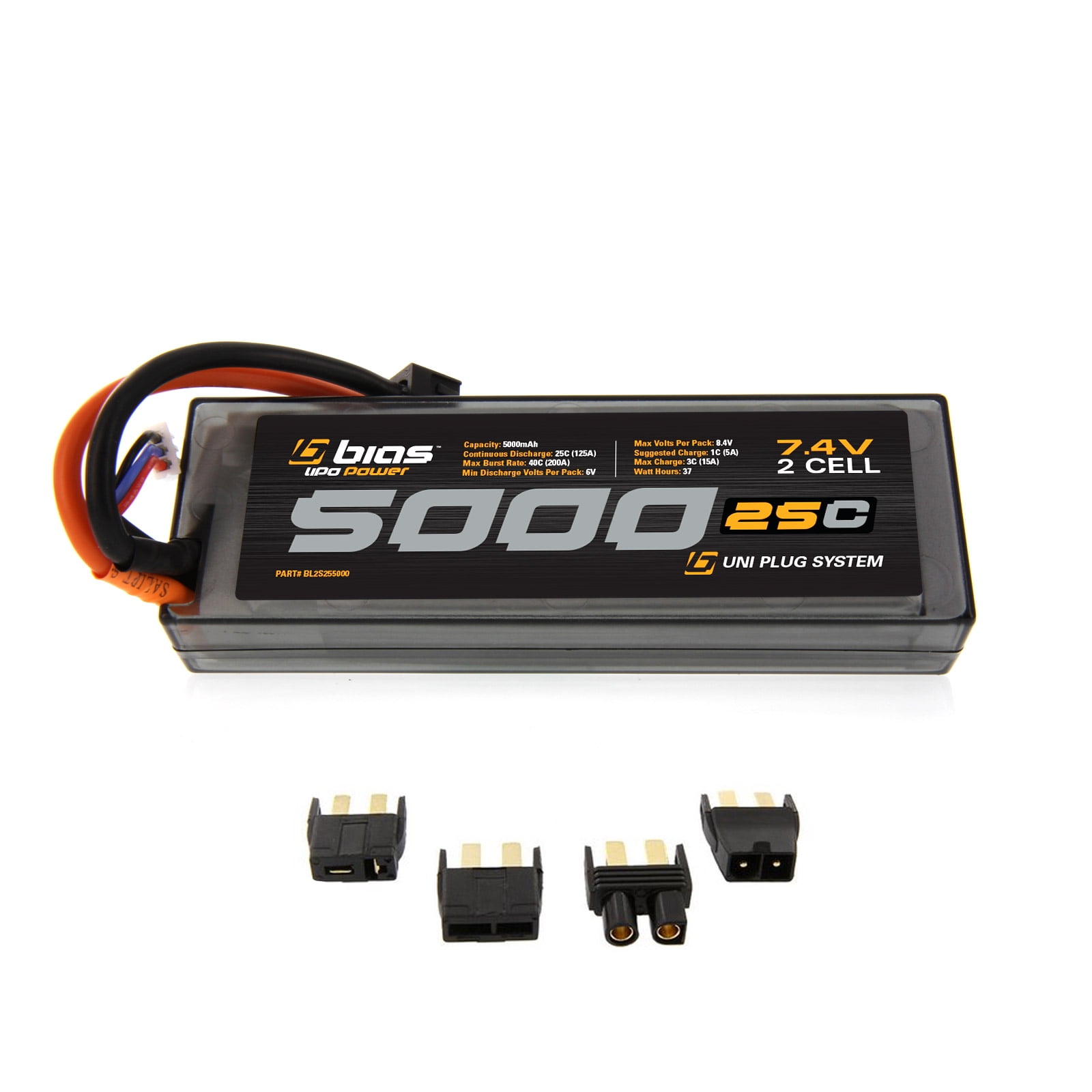 reactie herten Mam Bias LiPo Battery for Traxxas Rustler 1/10 25C 2S 5000mAh 7.4V LiPo Hard  Case (EC3/Deans/Traxxas/Tamiya Plug) for RC Car, Truck, Buggy, Heli, Drone  - Walmart.com