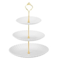 Uxcell 3-Tier Cupcake Stand Holder, Round Tiered Serving Tray 15/20/25cm Cup Cake Stand for Dessert Fruit Table Birthday Party Decoration Display, White (Lines)