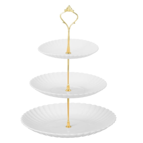 Uxcell 3-Tier Cupcake Stand Holder, Round Tiered Serving Tray 15/20/25cm Cup Cake Stand for Dessert Fruit Table Birthday Party Decoration Display, White (Lines)