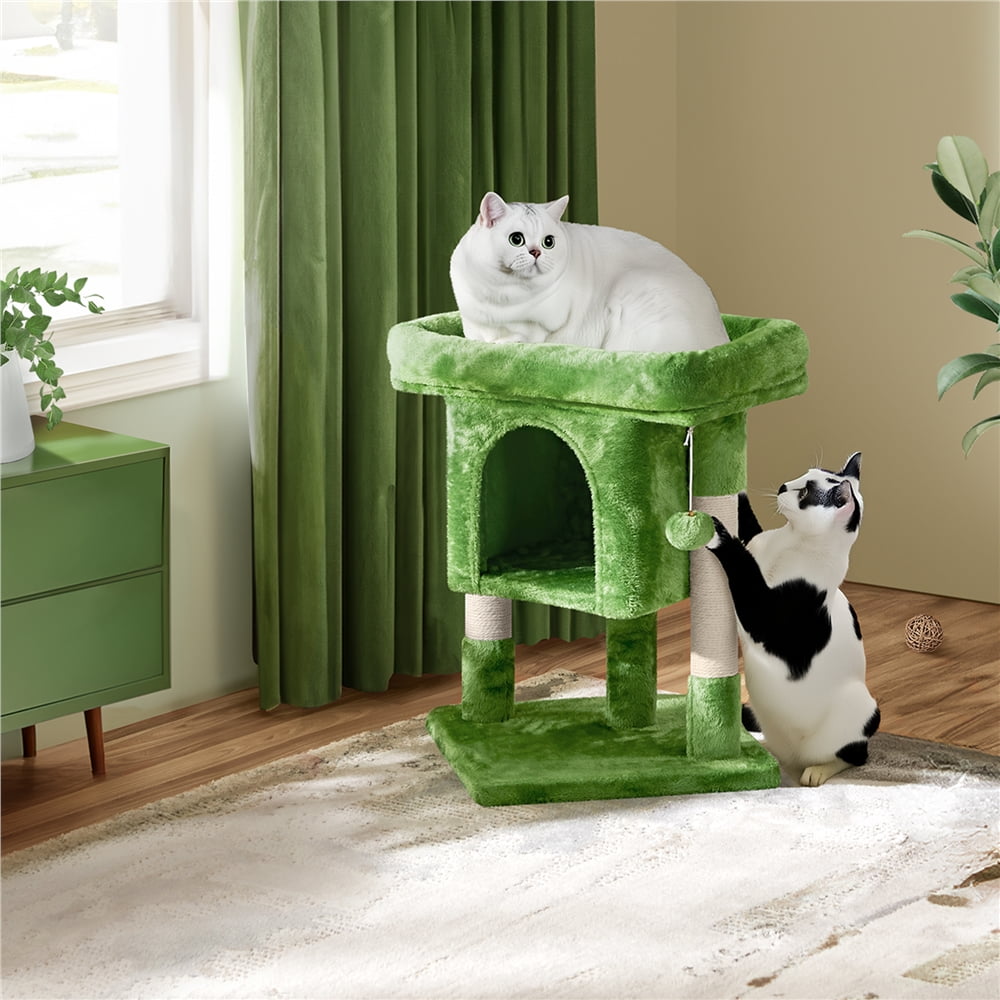 Alden Design 23in 2-Level Cat Tree Condo with Scratch Posts, Green