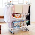 thumbnail image 3 of Foldable Rolling 3-Tier Clothes Laundry Drying Rack with Stainless Steel Hanging Rods, Collapsible Shelves and Base for Easy Storage, Made-in-Korea, Premium Size, Orange, 3 of 6