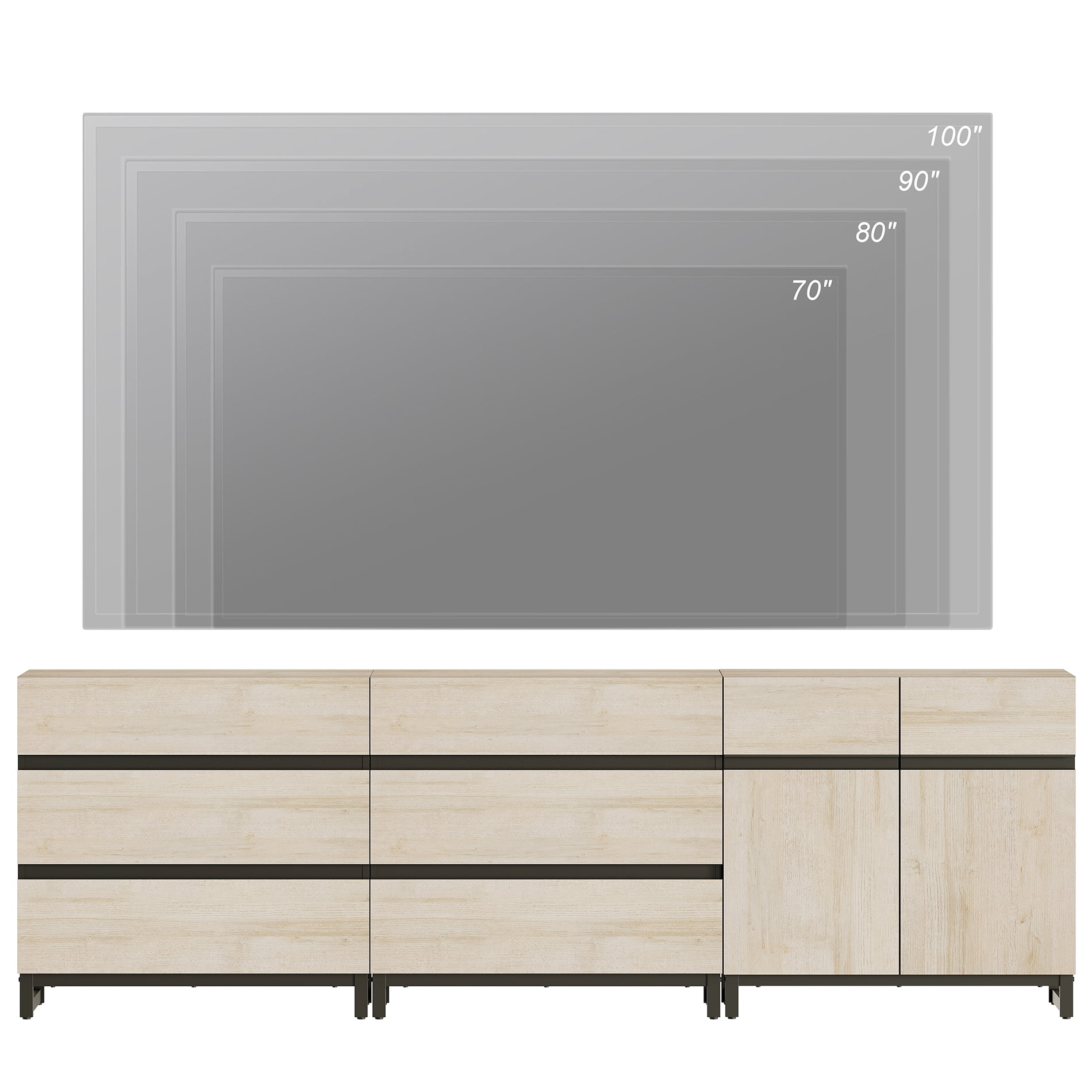 Modern TV Stand For Tvs Up To 100 Inch, 3-In-1 TV Console With Adjustable Shelves And 6 Drawers, Media Console For Living Room And Bedroom,Beige