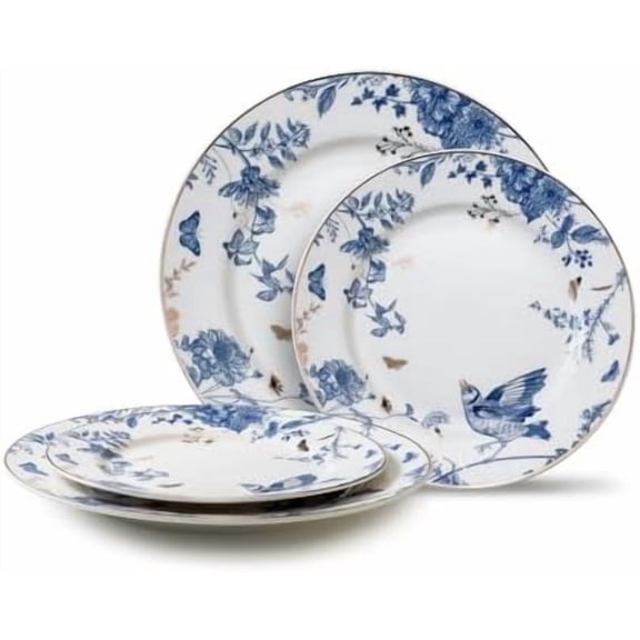 Porcelain Dinner Plates Set of 4, Floral Plates 8 Inch & 10 Inch Ceramic Dessert Plate Blue and White Floral Dinnerware Set Salad Plate Set for Kitchen Dishes for Appetizer, Salad, Steak, Pancakes
