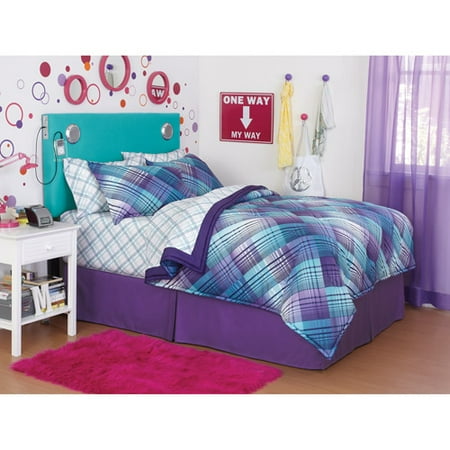 your zone reversible bedding set, surf plaid/plum crazy
