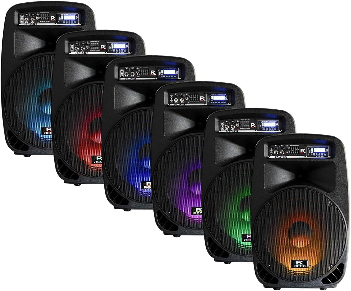 PRORECK Portable 12-Inch 1000 Watts DANCE 12 Powered PA Speaker System Combo Set for Party DJ Wedding Meeting