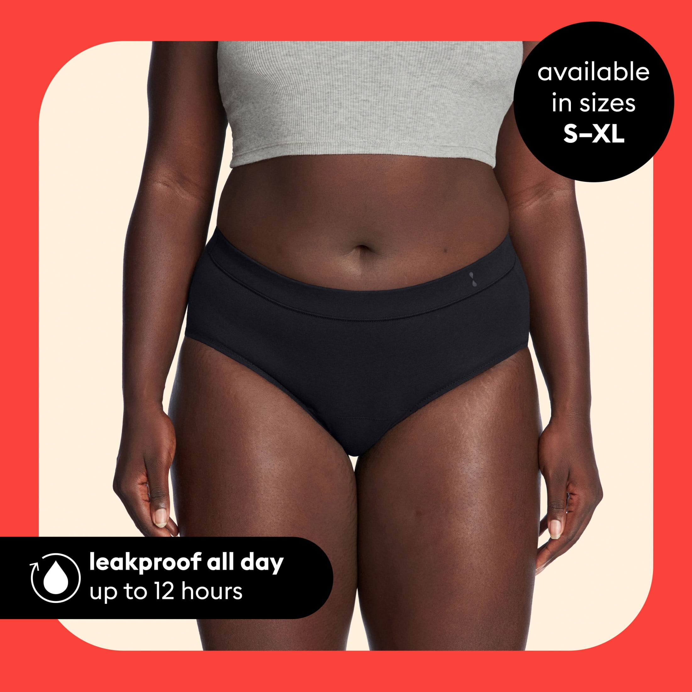 (2 pack) Thinx for All Women's Comfort Brief Leakproof Period Underwear, S-XL, Black