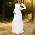 thumbnail image 5 of Conairie Maternity Dress for Baby Shower Long Sleeve off Shoulder Elegant Flowy Midi Dress Photoshoot Pregnancy Summer Wedding Dress White L, 5 of 7