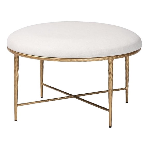 Baxton Studio Fumiye Cocktail Ottoman Modern Rustic Accent Stool Round 30"