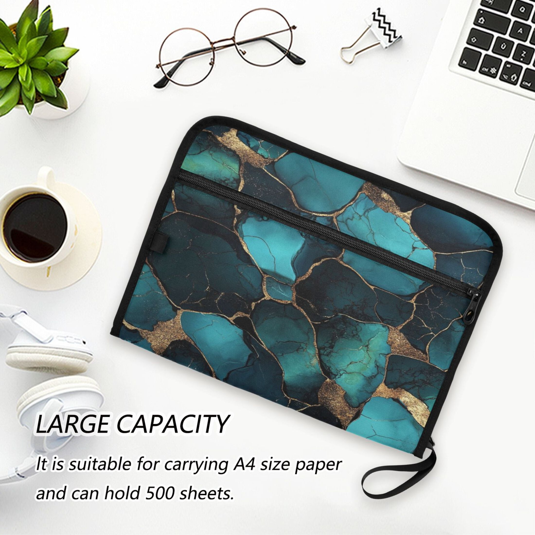 WOBOGO Gild Dark Green Marble Expanding File Folder Letter Size Accordion Filing Organizer 13 Pocket Separate Organ Pocket