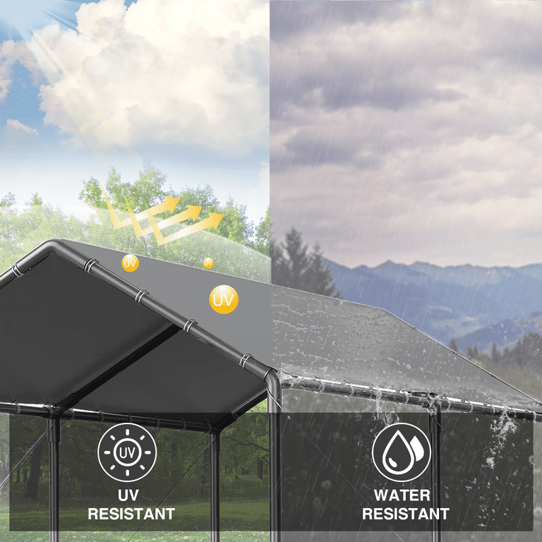 Grezjxc Metal Carport 10x20 ft Portable Garage Canopy Waterproof