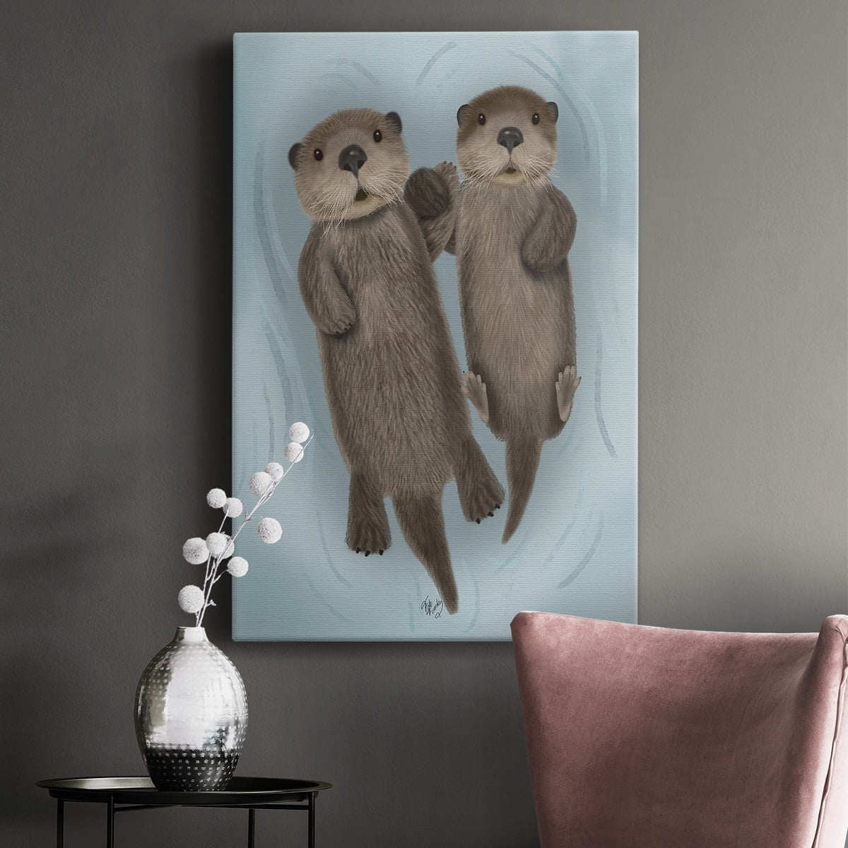 Otters Holding Hands Premium Gallery Wrapped Canvas - Ready to Hang