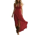 thumbnail image 2 of ChaoHeng Sundresses for Women Summer Dress Solid Hollow Out Sleeveless Midi V Neck Loose Beach Vacation for Red XXXL, 2 of 6