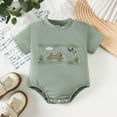 thumbnail image 2 of Baby Boys Girls Clothes Cute Cartoon Graphic Bodysuit Animal Print Short Sleeve Rompers Casual Crewneck Breathable Cotton Summer Romper(Infants, Army Green, 3-6 Months), 2 of 7
