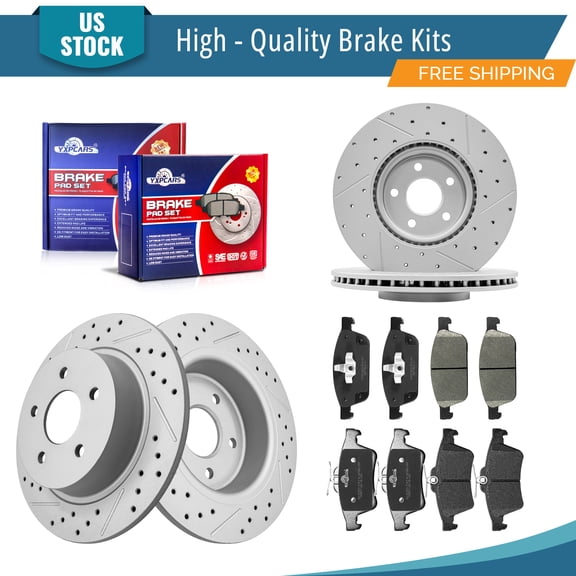 YXPCARS 12PCS Front Rear Brake Kits, Drilled & Slotted Brake Rotors   Ceramic Brake Pads Set for Ford Escape Transit Connect (980552, 680999, 1645, 1095)