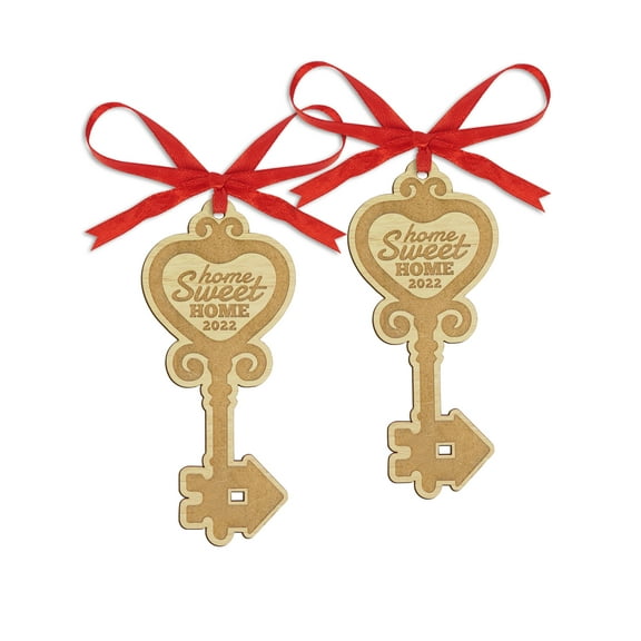 Darling Souvenir Made With Love Home Sweet Home Personalized Wood Ornament Housewarming Gift Christmas Tree Decoration Pack of 2