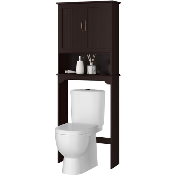 Over The Toilet Storage Cabinet,Bathroom Organizer Shelf with2 Doors,Adjustable Shelves,Freestanding Space Saver Rack,Wooden Above Toilet Furniture for Small Bathroom,Laundry Room,Guest Bath,Brown