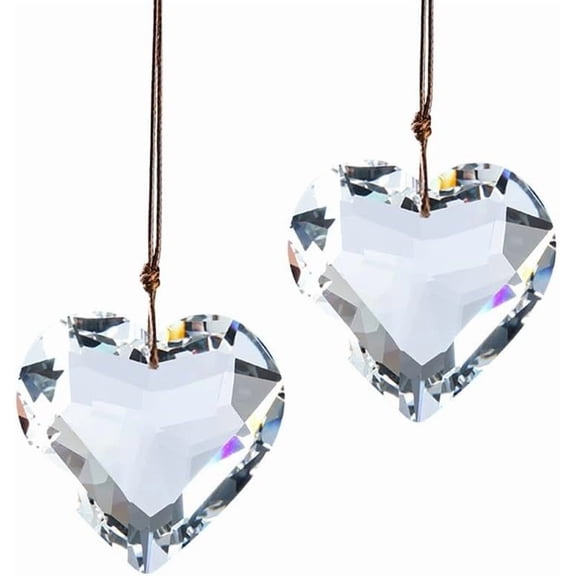 2Pcs K9 Glass Heart Pendant Clear 45mm Hanging Ornament for Window Home Decoration