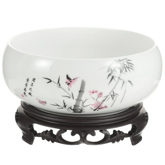 Guangmc Large Ceramic Water Lily Bowl with Display Stand - Oriental Bonsai Pot