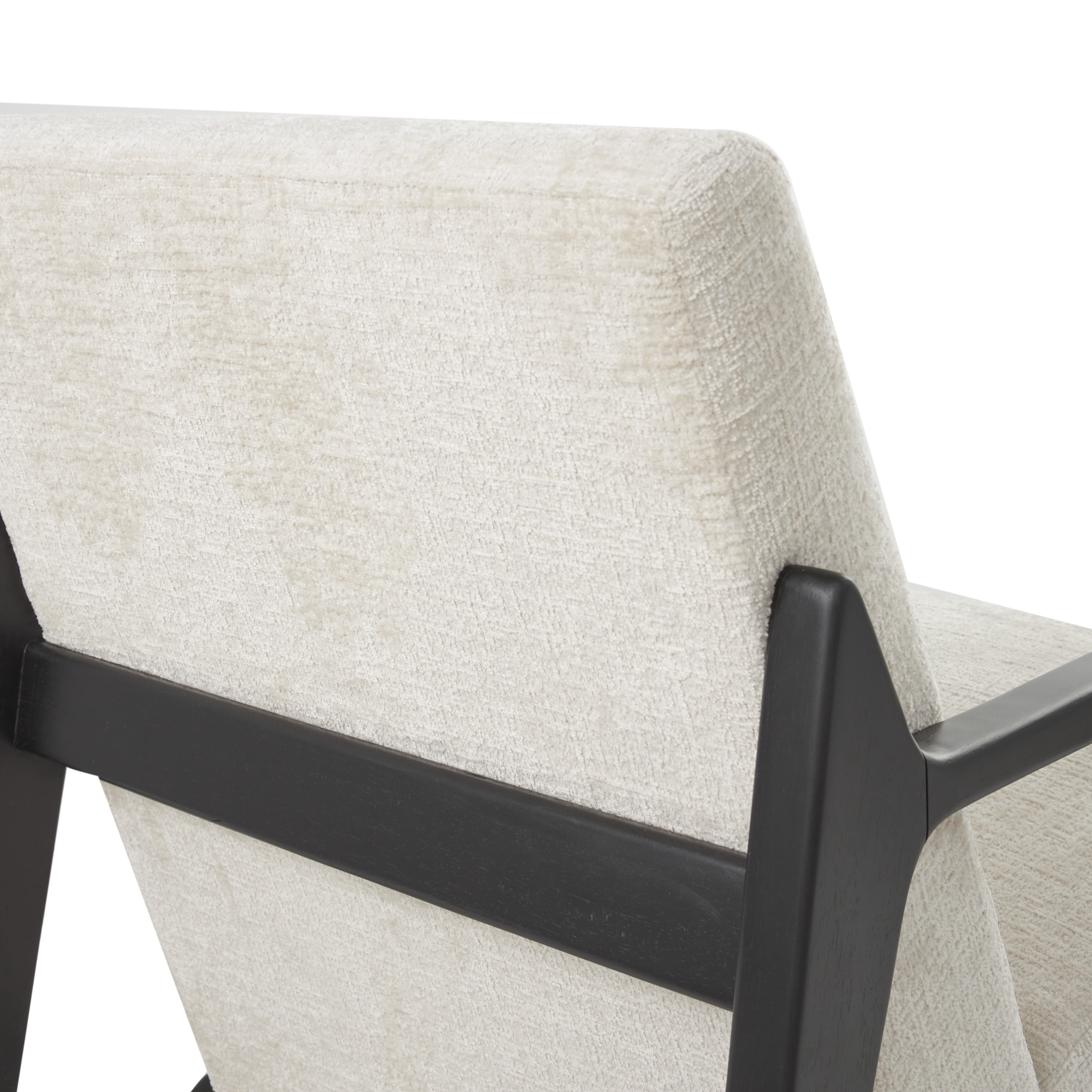 DecMode Polyester Mid Century Modern Boucle Lounge Chair with Black Wood Frame, Cream
