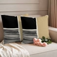 thumbnail image 2 of Beige Outdoor Waterproof Pillow Covers, Modern Abstract Art Farmhouse Striped Decorative Square Throw Pillowcase Sofa Cushion Sham for Patio/Couch/Chair, 26"x26" 2 Pack, 2 of 8