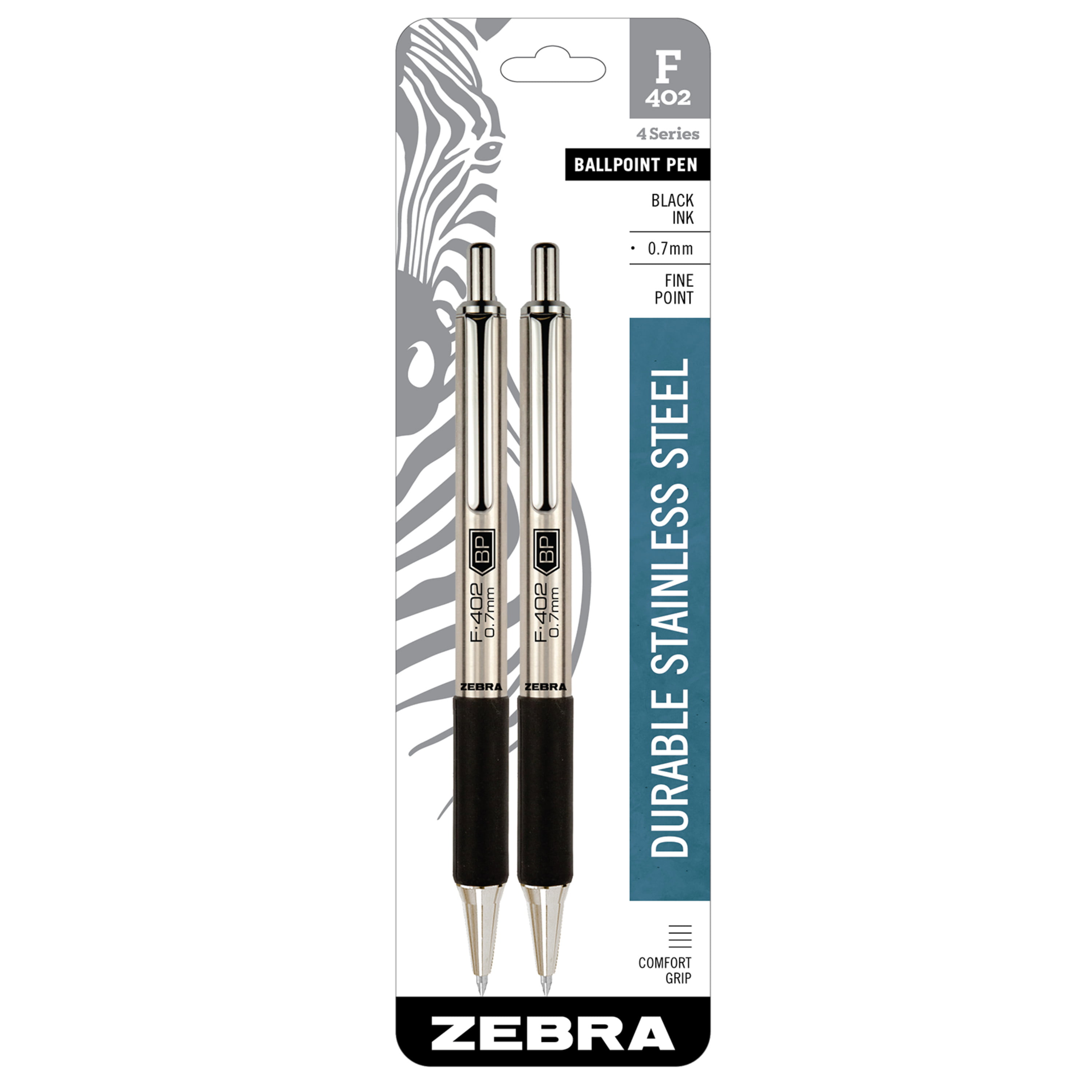Zebra F-301 Ballpoint Stainless Steel Retractable Pen Blue 0.7mm Fine Point