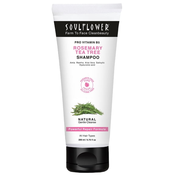 Soulflower Rosemary Shampoo with Tea Tree & Pro-Vitamin B5 | Sulfate-Free Cleanser for Smooth, Shiny-Looking Hair | Suitable for Men & Women | 6.77 fl oz (200 ml)