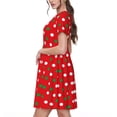 thumbnail image 2 of Goofa White and Green Polka Dot Pattern Women Summer Short Sleeve Midi Dress with Pockets Casual Aline Flowy Tshirt Dress Vocation Beach Sundress, 2 of 6