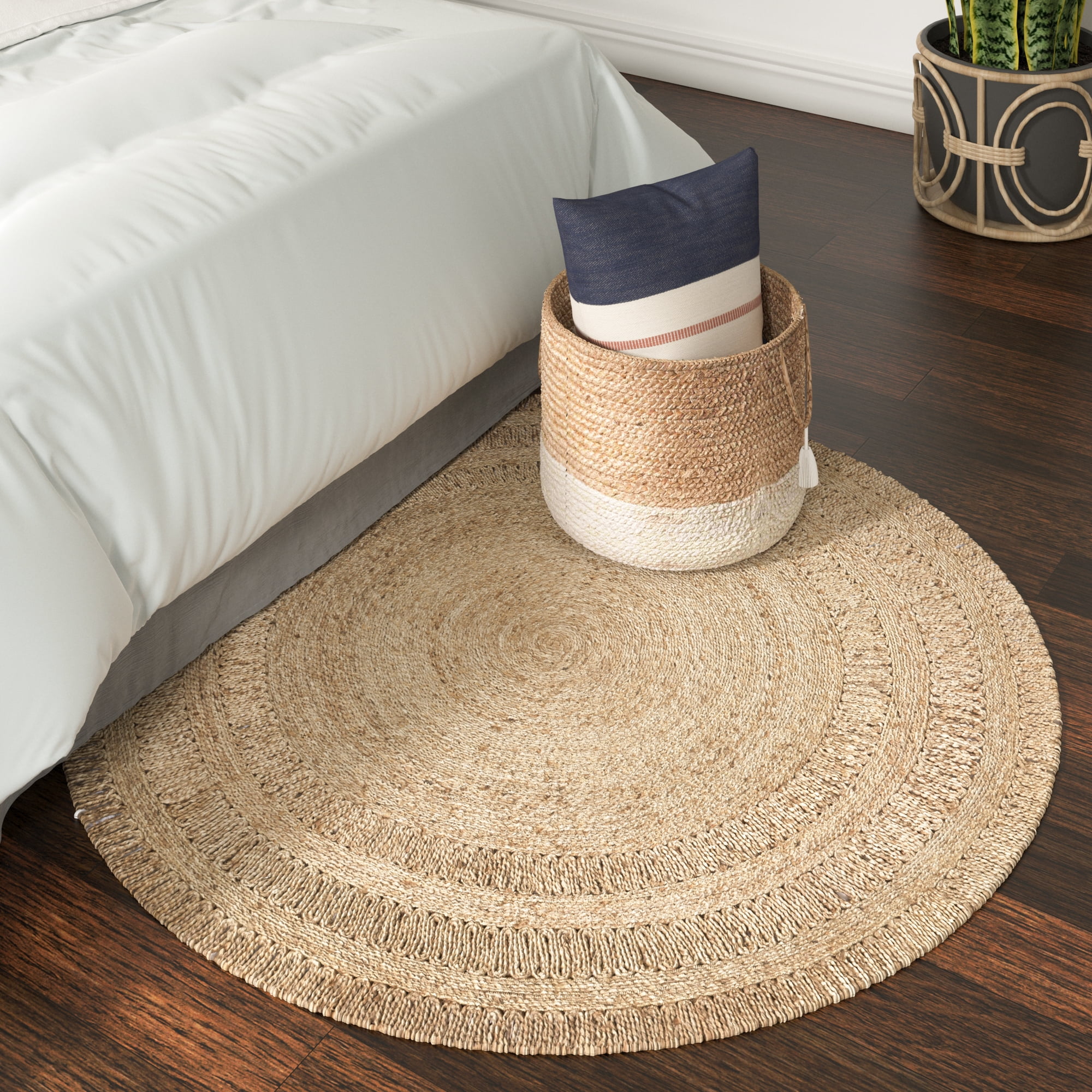 Harlow Hill Cora 6' Round Beige/Brown Striped Hand Braided Reversible Jute Indoor Area Rug