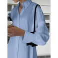 thumbnail image 6 of Women'S Casual Shirt Dress Collar V Neck Button Down Loose Long Sleeve Mini Dresses Light Blue S, 6 of 7