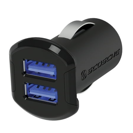 Scosche USBC242M ReVolt Compact Dual Port USB Fast Car Charger Adapter with Illuminated LED Backlight (12 Watts/2.4 Amps Per Port) - Black