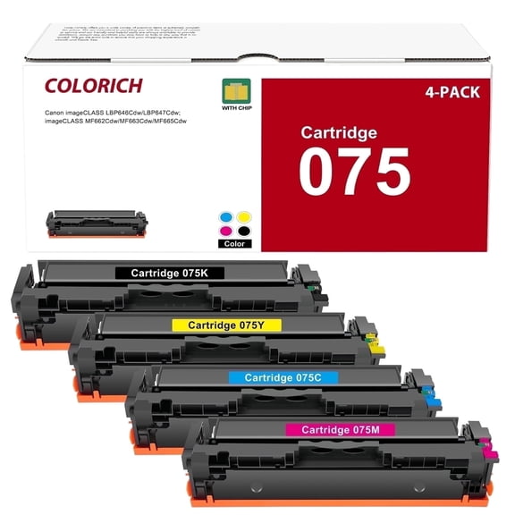 Colorich 075 075H Toner Cartridge Compatible for Canon 075 CRG-075 075H Toner Cartridge for Canon imageCLASS LBP646Cdw LBP647Cdw MF663Cdw MF665Cdw(Black, Cyan, Magenta, Yellow With Chip)