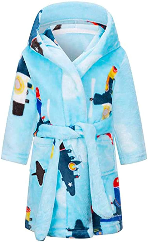 Girls Bathrobes Plush Soft Coral Fleece Animal Print Hooded Sleepwear for Kids 