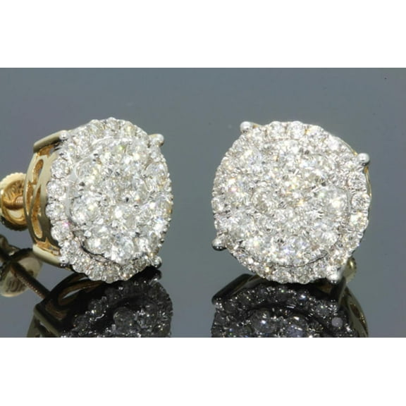 Forever Jewels 2.20 Carat Round Brilliant Cut D/VVS1 Moissanite Cluster Stud Earrings in 14K Yellow Gold Plated Sterling Silver