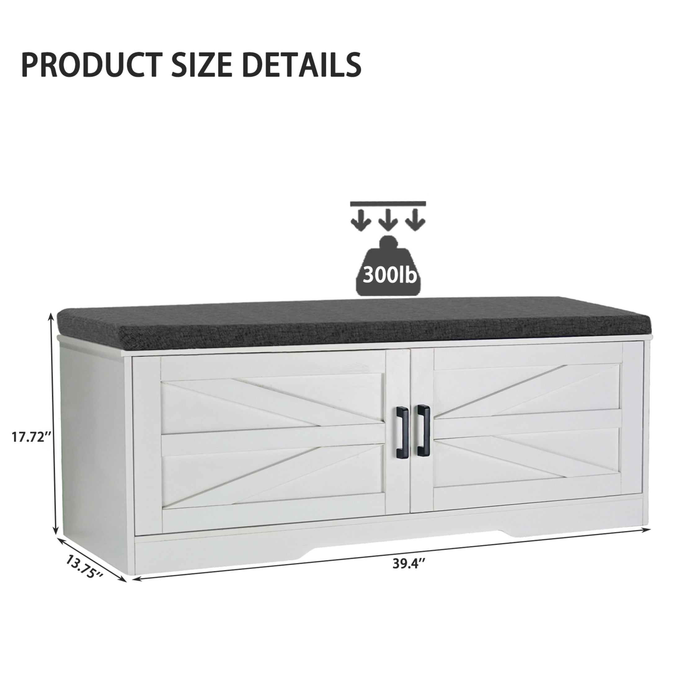 Noble House 2-Tier Storage Bench, Farmhouse Shoe Bench with Cushion, Barn Doors, for Entryway, Hallway, White