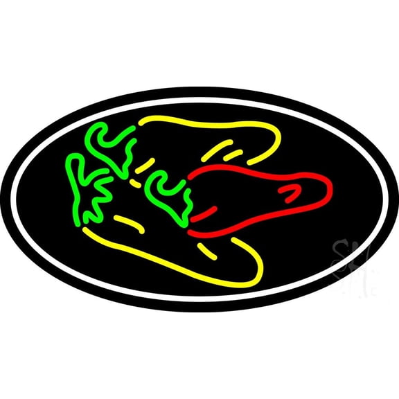 Chilis Logo Oval LED Neon Sign 20 x 37 - inches, Black Square Cut Acrylic Backing, with Dimmer - Bright and Premium built indoor LED Neon Sign for restaurant window and interior decor.