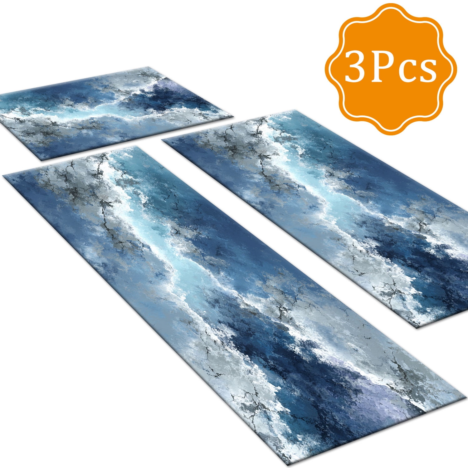 3 Piece Kitchen Rug Set, Non-Slip And Washable, Abstract Pattern Kitchen Hallway Rug, Soft And Comfortable, Suitable For Sinks, Floors, Entrances, Hallways and Bathrooms