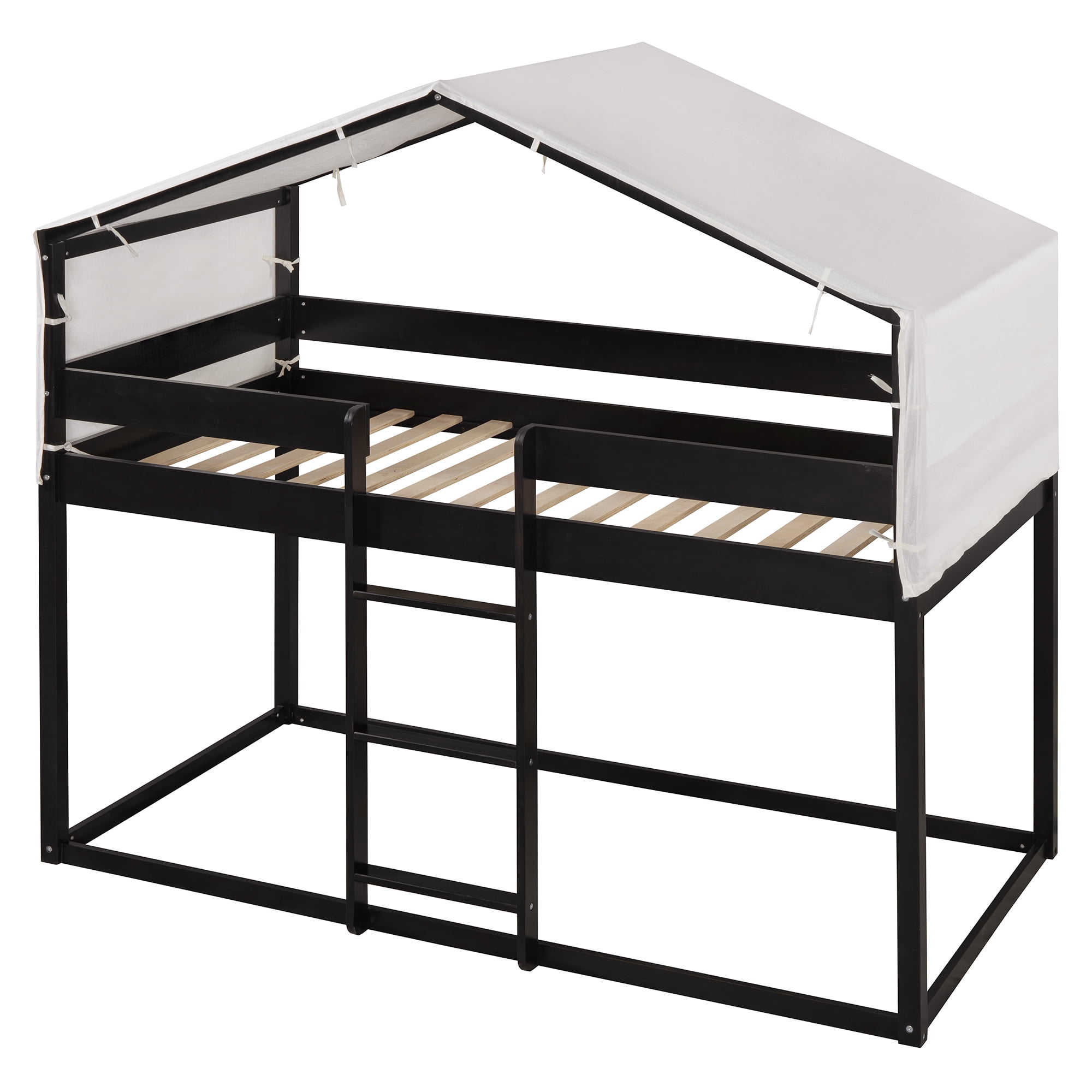 Aukfa Twin over Twin Bunk Bed, Wood Bed Frame with House Top Tent for Kids Boys Girls, Espresso
