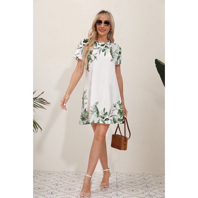 2024 Nouvelle Robe d'Été Élégante Mode Décontractée Imprimée Ajustée Manches Courtes Col Rond Midi Robe de Bureau Femmes FJH