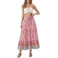 thumbnail image 2 of INSPIRE CHIC Women's Boho Skirts Floral Print Spring Summer Elastic Waist Casual Maxi Skirts M Dark Pink, 2 of 5