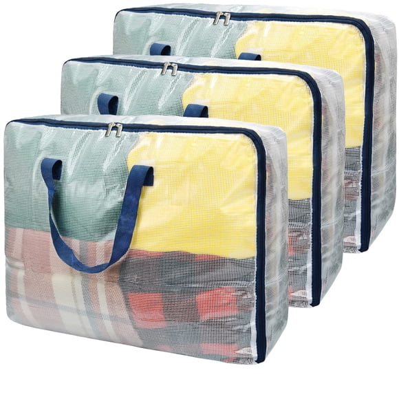 Ineetatu Bolsas de almacenamiento transparentes con cremallera, capacidad extra grande de 75 L, armario, organizador de almacenamiento debajo de la cama para ropa, ropa de cama, edredón, juguetes, alm