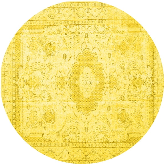 Ahgly Company Machine Washable Indoor Round Persian Yellow Traditional Area Rugs, 4' Round