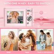 Autofocus 16X Zoom 48MP Point and Shoot Digital Camera with 32GB TF Card, 2 Batteries, Pink