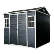 Resin Outdoor Storage Sheds with Floor, Durable Garden Storage Shed, Outdoor Tool Shed Plastic Backyard Storage Shed with Lockable Doors and Vents for Lawnmower, Garage, Generator, Bike, Patio, 6X8
