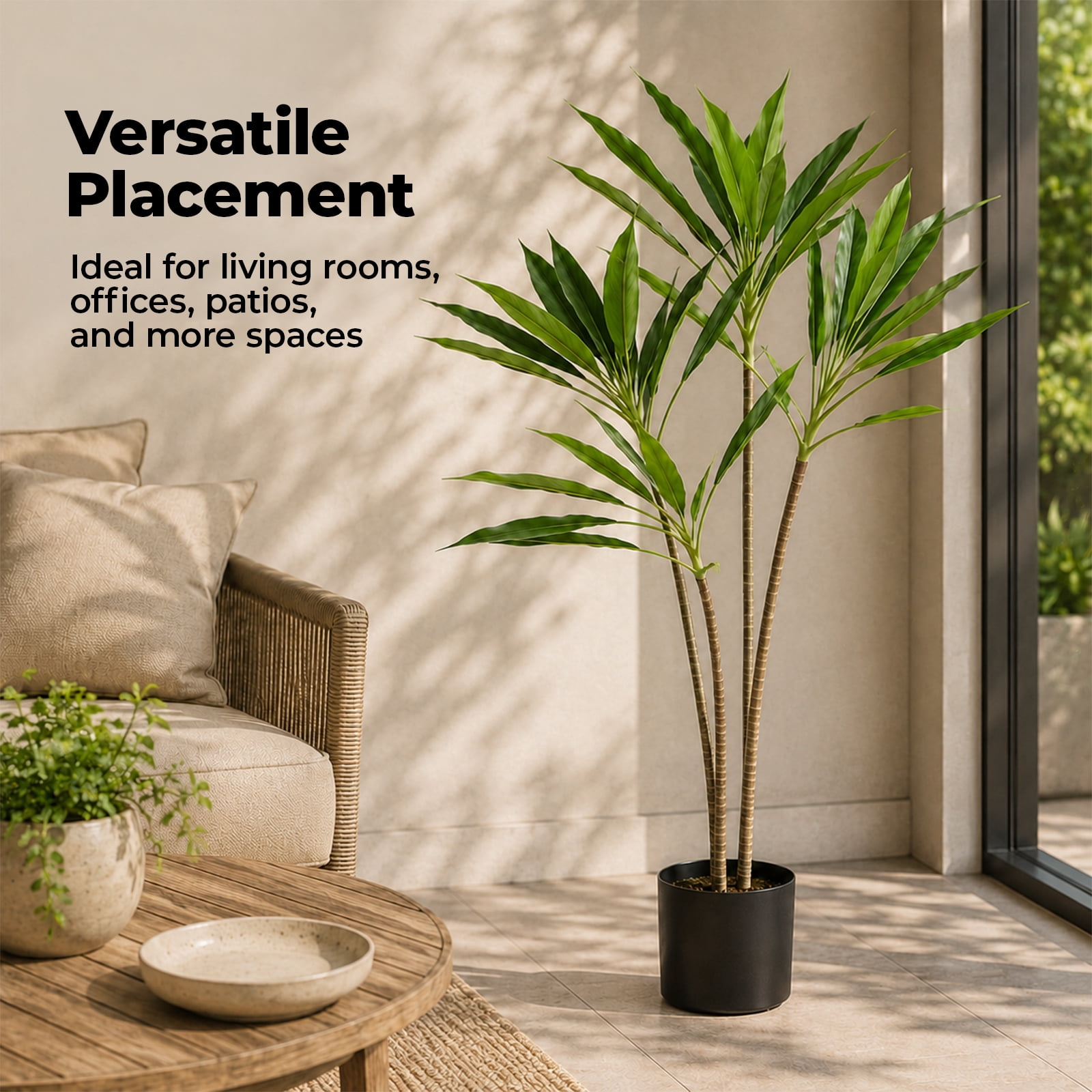 Alvantor 4.25ft Artificial Palm Tree with Realistic Leaves and Trunks for Indoor Outdoor Decor